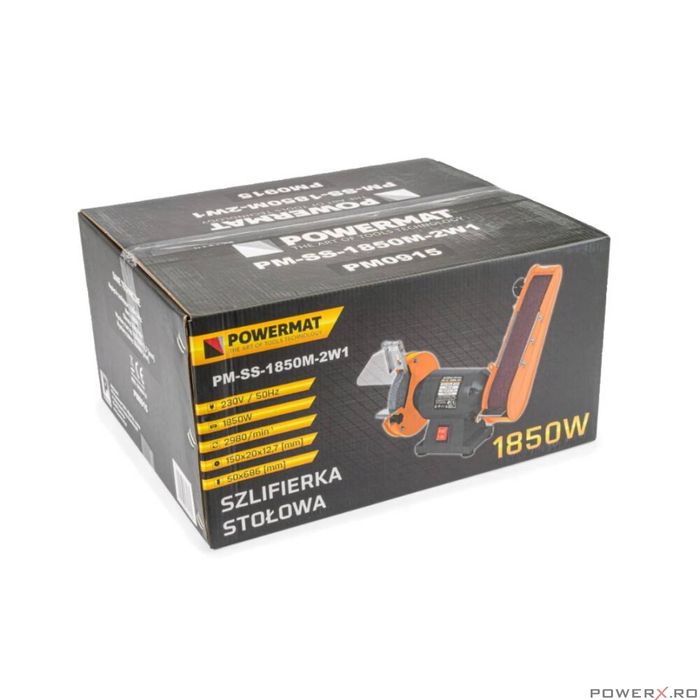 Polizor cu piatra si banda abraziva smirghel, 1850 W, Powermat