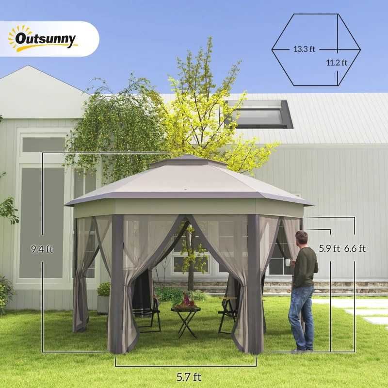 Outsunny 13' x 13' градинска шатра с шестоъгълен навес