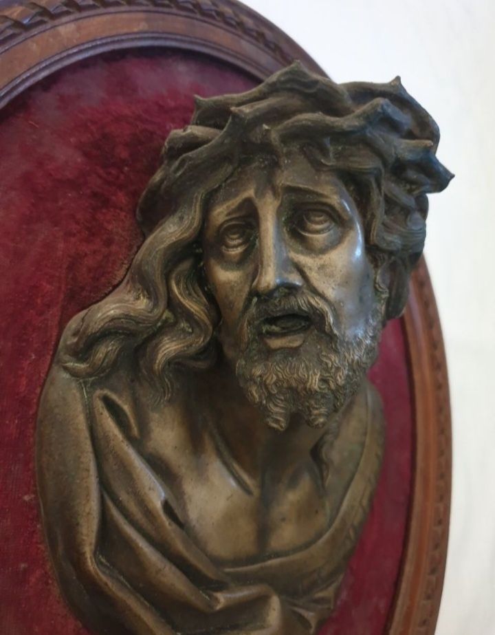 Aplica / sculptura veche din lemn și bronz, Isus Hristos, secol XVIII