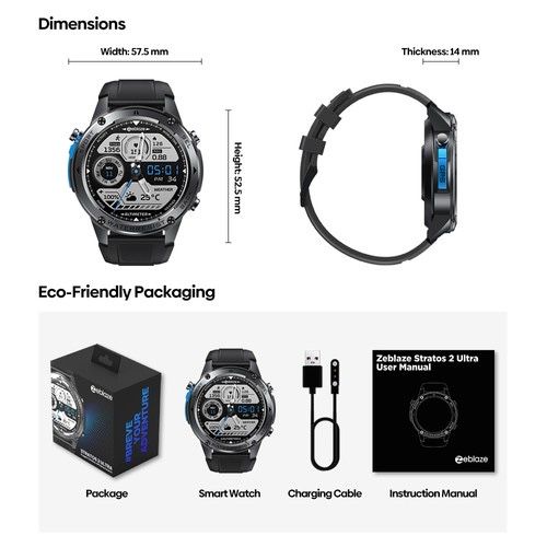 Zeblaze Stratos 2 Ultra. AMOLED ekran, 10 ATM suvga chidamli GPS L1/L5