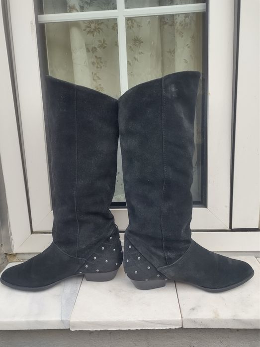 Cizme lungi dama piele intoarsa toc mic