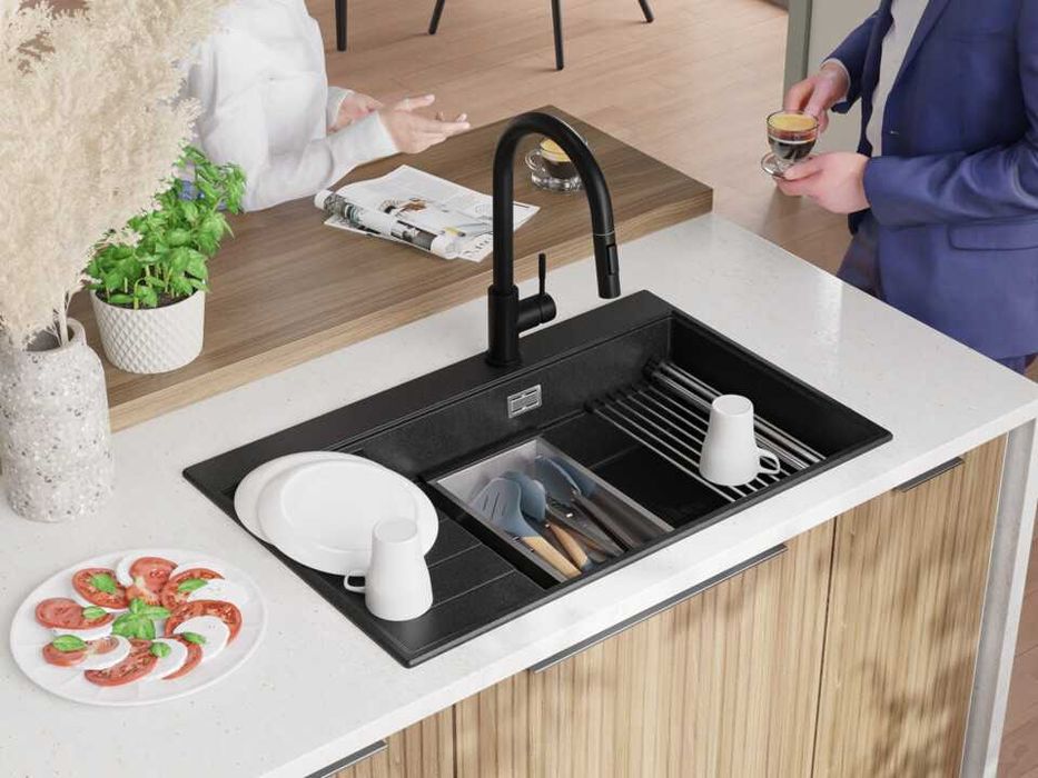 Графит гранитна кухненска мивка Сидни 780-60 Ergo Multilevel 780х500