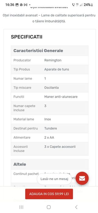 Trimmer l Remington cu baterii