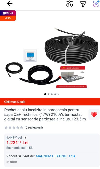 Pachet cablu incalzire in pardoseala 123.5 Metri