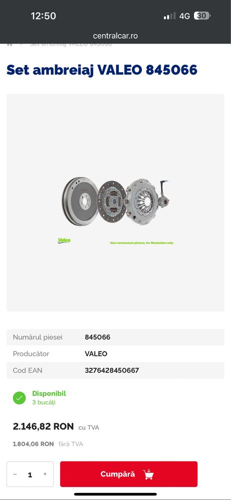 Set ambreiaj VALEO 845066 - Masa simpla