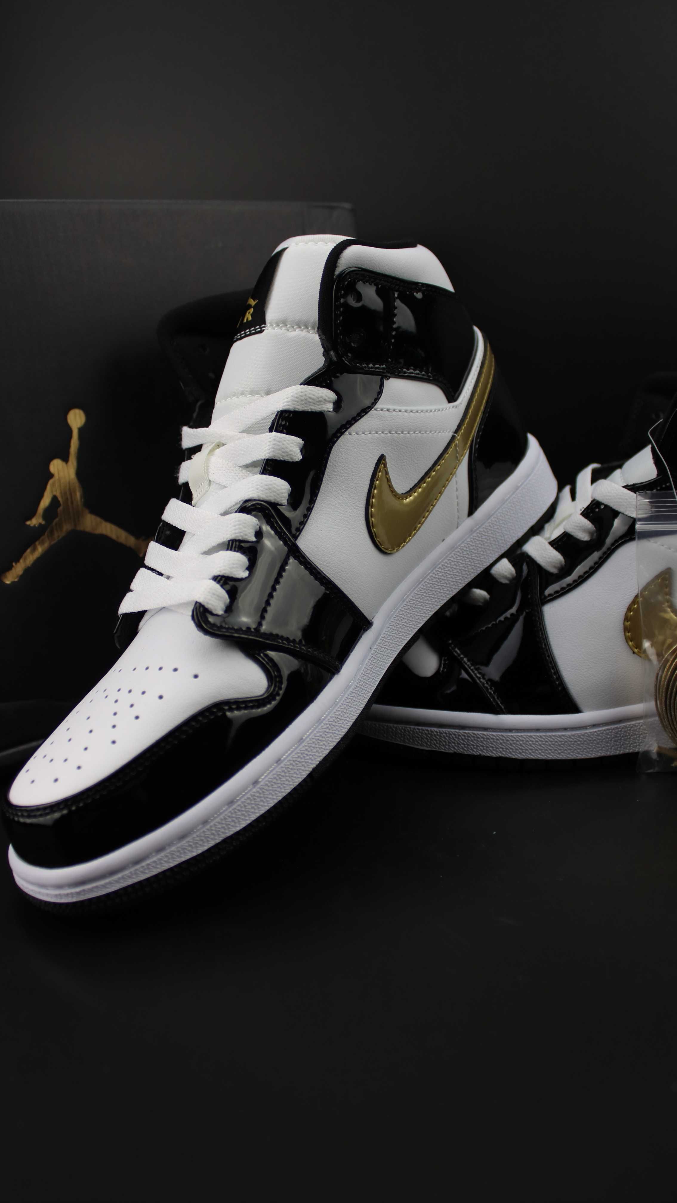 Air Jordan 1 Mid Patent Black White Gold (37,5-41)+ CADOU
