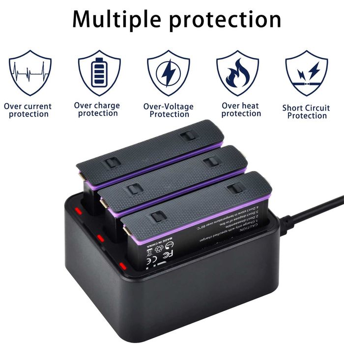 Set 3 acumulatori 2400mAh + incarcator triplu camere Insta360 X4