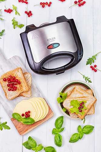 Sandwich Maker Adler AD 3015, 850W, Placi antiaderente