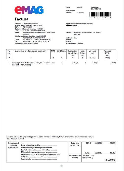 Samsung Galaxy Watch Ultra 47mm LTE Titanium Gray, 10/10 garanție eMAG