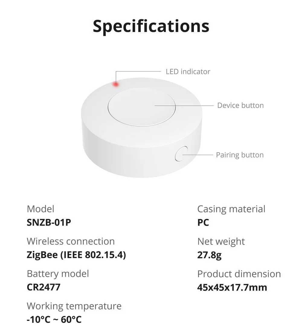 SONOFF SNZB-01P – Zigbee ключ | бутон - с включена батерия
