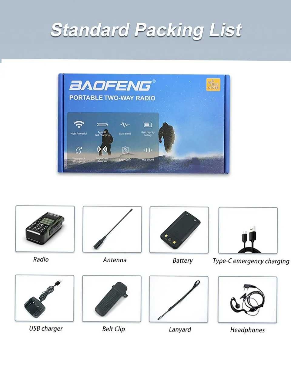 Baofeng UV-16Plus Радиостанция VHF 10W（ type c）  Водонепропускливи