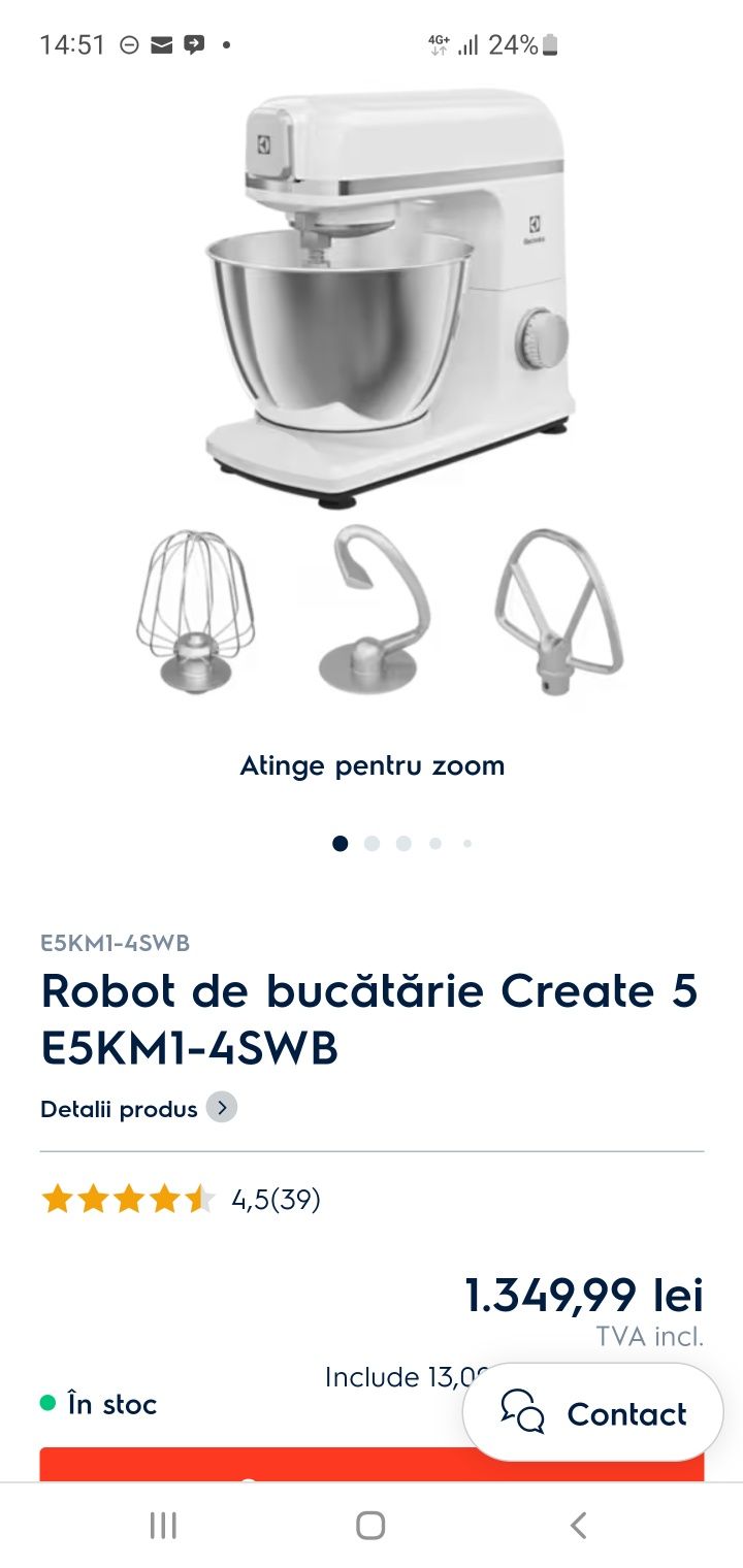 Robot de bucatarie ELECTROLUX E5KM1-4SWB,SIGILAT 1200W,   f