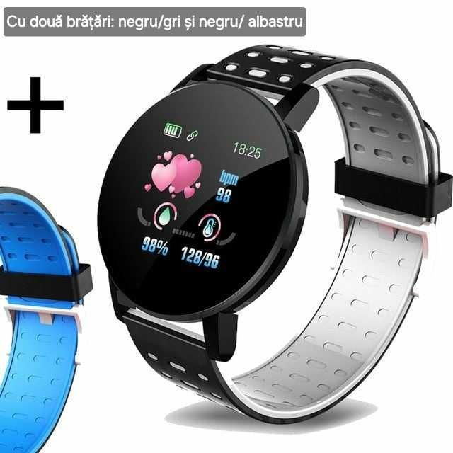 Set smartwatch și 2 brățări. Apel/Mesaje/Sport/Sănătate. Gri/Albastru