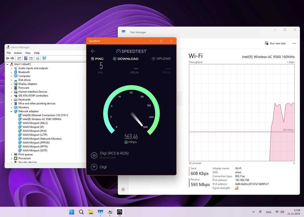Placă WiFi Intel-9560NGW Dual Band, 2x2, 160 MHz, 1.73 Gbps, CNVio