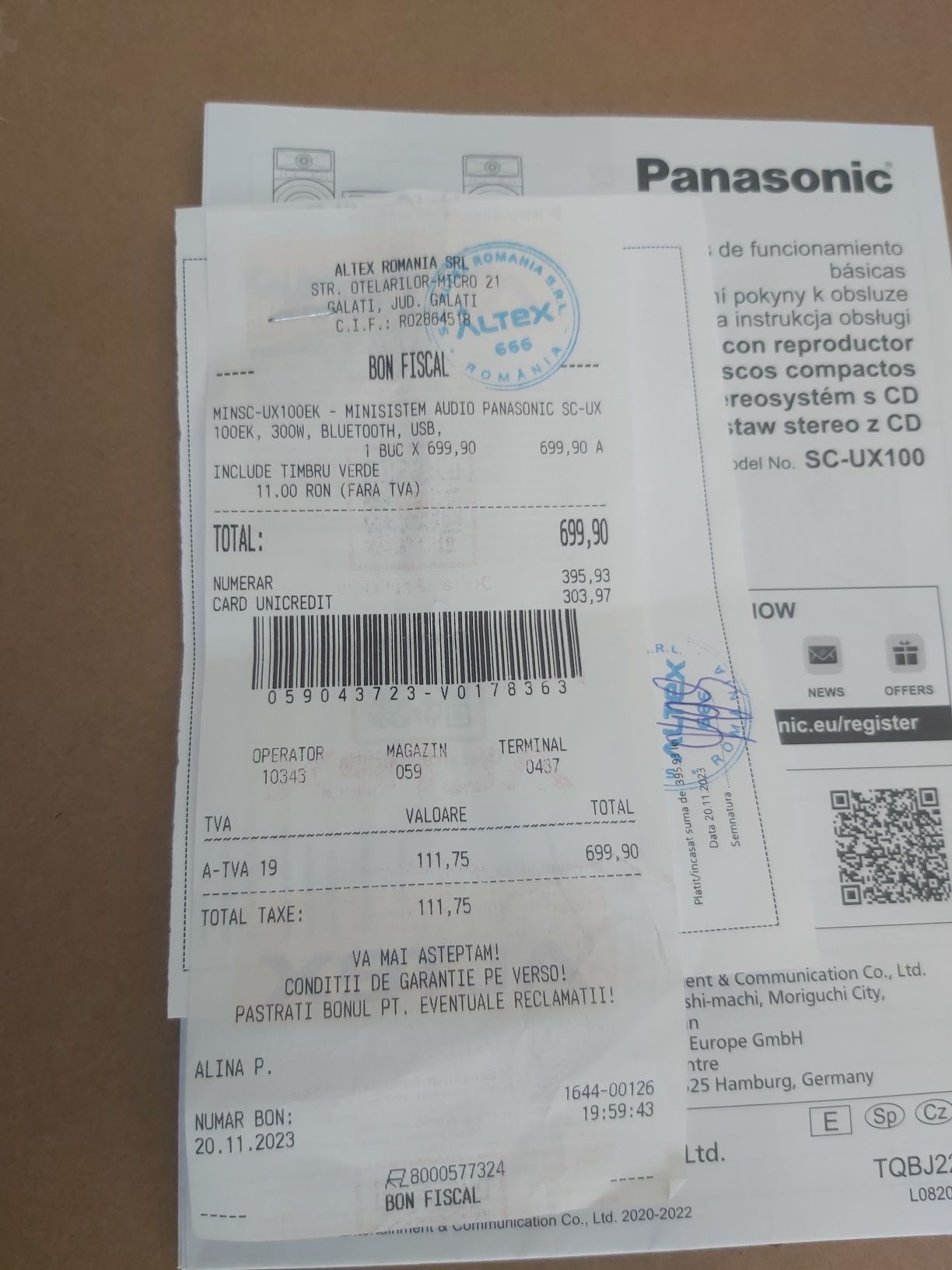 Minisistem Panasonic SC- UX-100EK Black