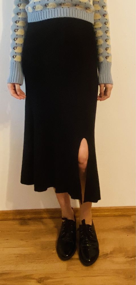 Fusta midi dreapta S tricot caldiroasa iarna toamna