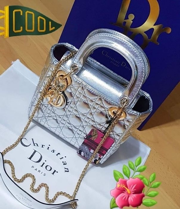 Geanta silver dama, model Lady, accesorii metalice, saculet, etichetă