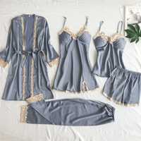 5в1 шовковий комлект Ночнушка женская одежда костюм платье пижама пода