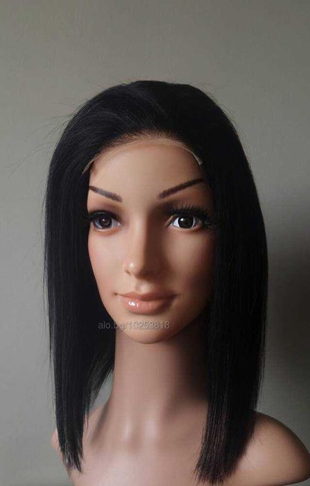 Бразилска човешка коса 30 см. черна естествена перука с дантела 4Х4