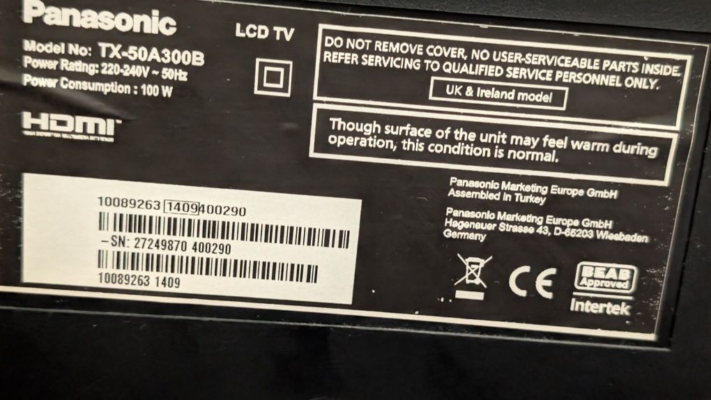 Panasonic 50' Full HD 1080p 60 Hz Digital Freeview HD LED TV