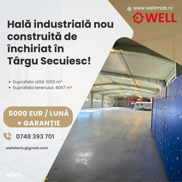 Hală industrială nou construită de închiriat în Târgu Secuiesc!
