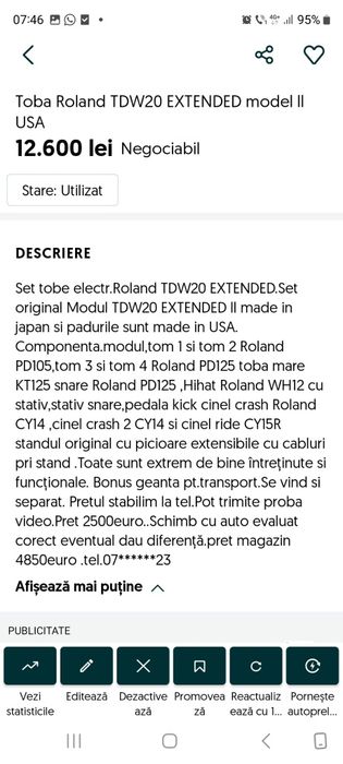 toba Roland TD 9KW,Roland TD 10,Rowland TD11 și TD20