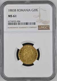 Moneda AUR 20 lei 1883 MS61 si 20 lei 1890 MS61 , certificata de NGC