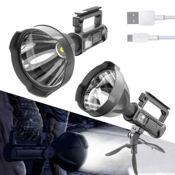 Lanterna puternica, 500 m incarcare USB si functie PowerBank + trepied