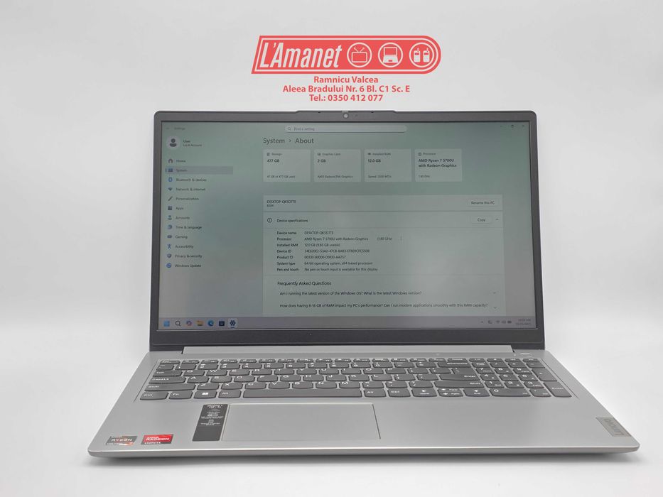 Laptop 15.6" FHD Lenovo IdeaPad 1 Ryzen 7 12GBRam 512GB SSD Stare Buna