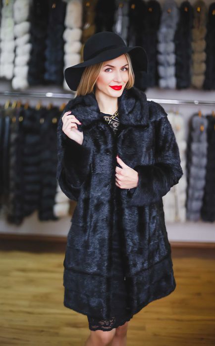 Haină din Blană de Vizon , nurca Naturală  , Haină de nurcă m. S-М
