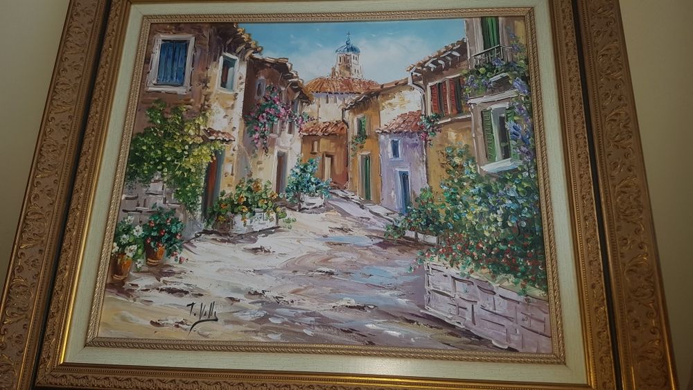 Голяма авторска антикварна картина масло