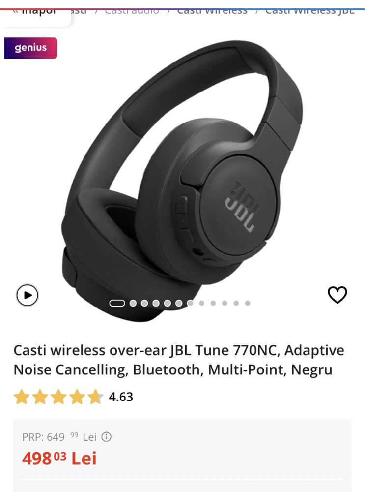 JBL Tune 770NC, Noise Cancelling, sigilate, transport inclus