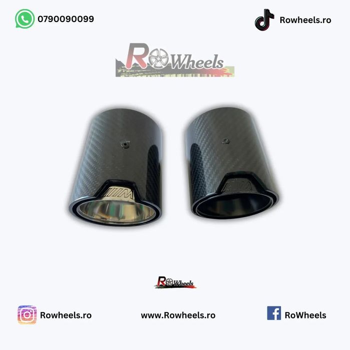 Ornamente tobe Tips carbon Akrapovic la bucata black glos sport duble BMW AUDI PORSCHE X5 X6 F10 G30 F30 G20 Mercedes X3 X4 universale auto Instalare ușoară (Plug n play)