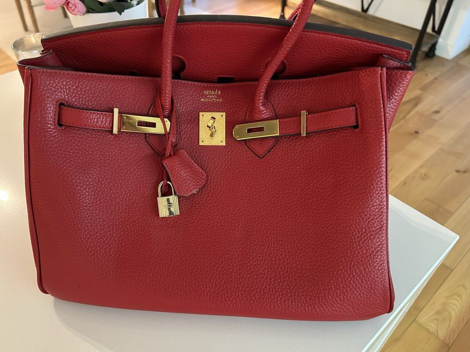 Hermes червена кожена чанта .разнер 35 см