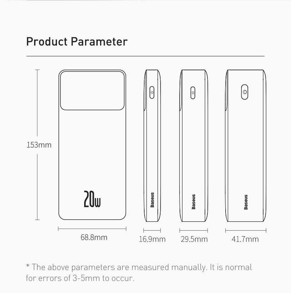 Baseus 20W Power Bank 20000mAh For iPhone 12 Bipow Digital Display