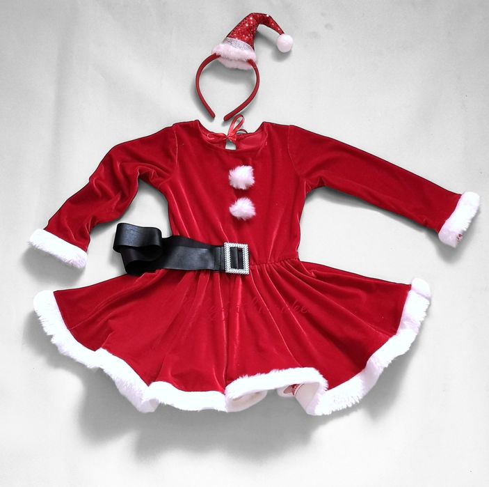 Rochiță roșie catifea Craciunita  2,3,4,5, 6ani costum craciun made î