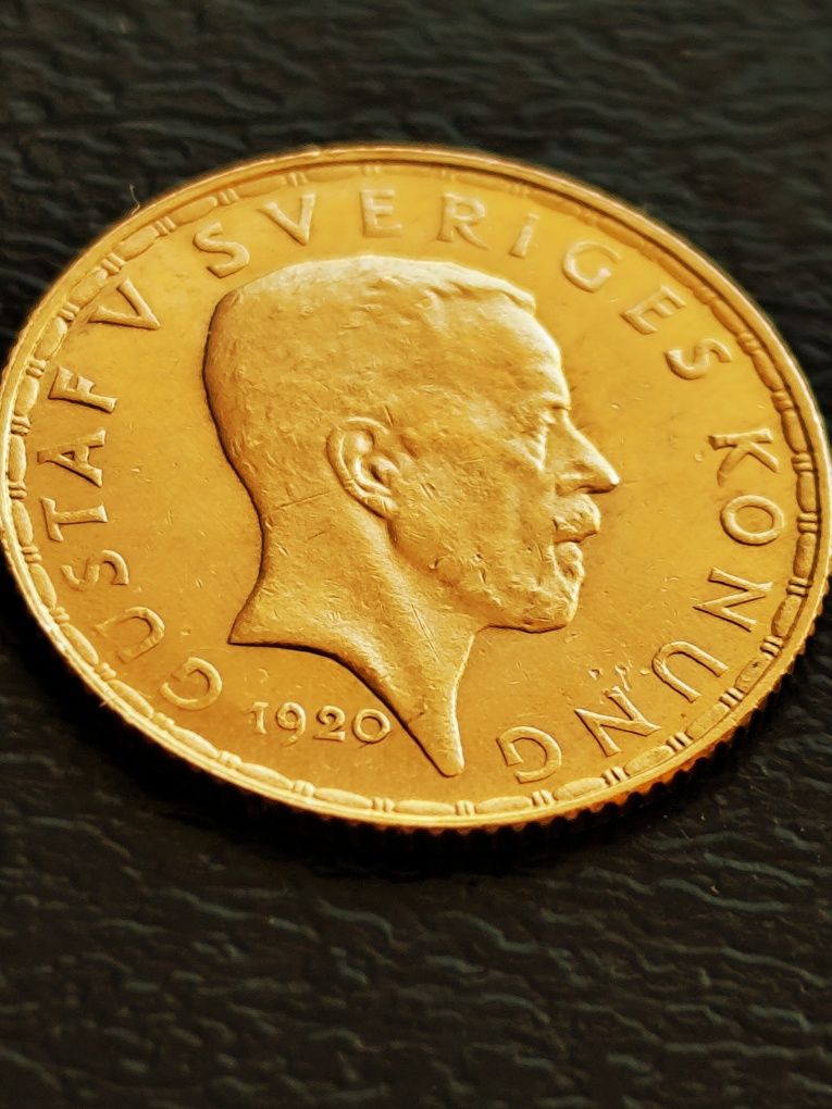 5 крони 1920 год,Кралство Швеция, крал Густав V, злато 2.24 гр.,21.6 к