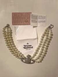 Chocker Vivienne Westwood Three Row Pearl Bas Relier Choker