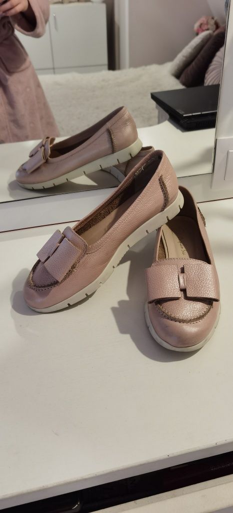 Pantofi balerini piele naturala 36 roz nude cu fundita