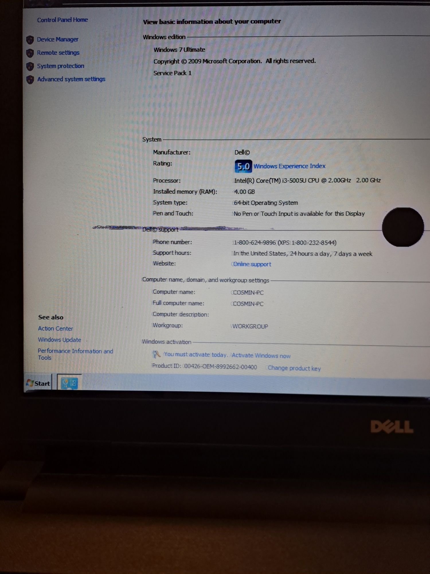 Vând laptop Dell, stare folosit, defecțiune minora la ecran
