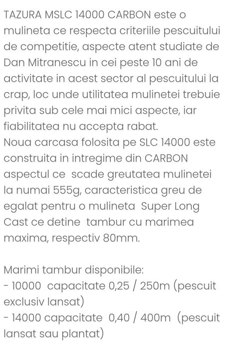 Mulineta Tazura SLC Carbon varianta 10000
Distribuie
Distribuie
 
Twe