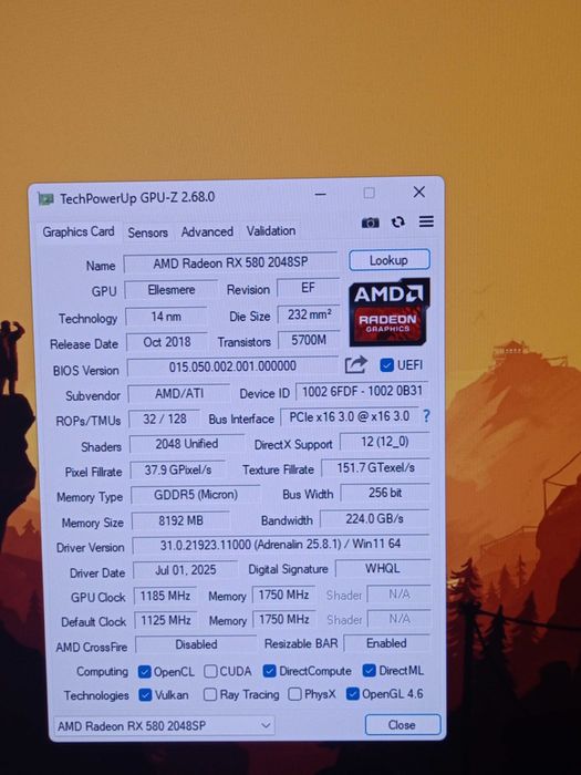 Продам новую видюху rx 580 8gb 2048sp gddr5