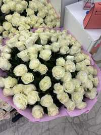 Букет из белых роз, 101 штук, свежий