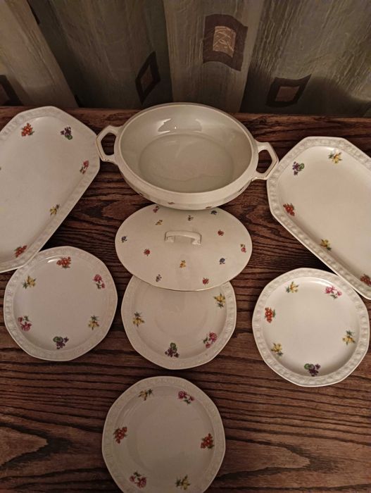 Set cina  portelan Bavaria cu flori marunte si bordura in relief