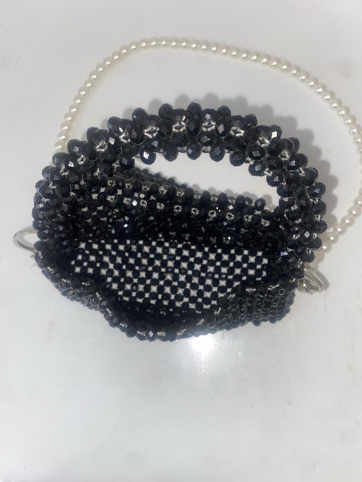 Черная сумка из бусин, ручная работа