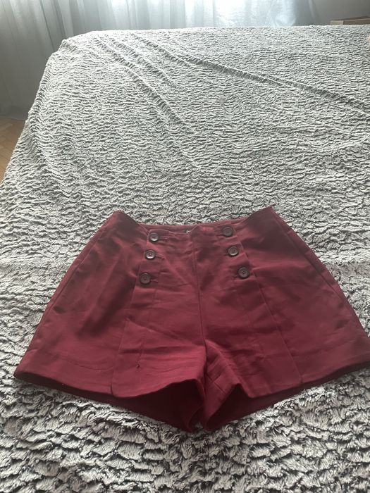 Pantaloni scurti burgund,mar 40-42,Stradivarius,talie inalta,elasticiz