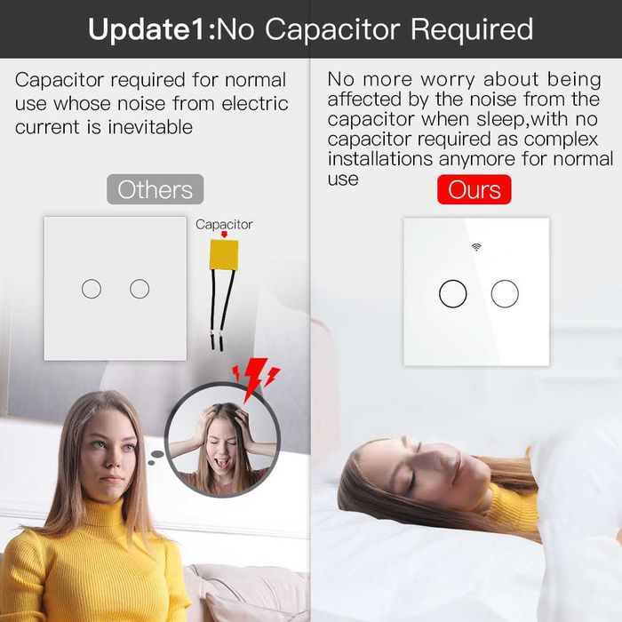 Intrerupator smart Zigbee 2 butoane fara nul sau condensator ALB/Negru
