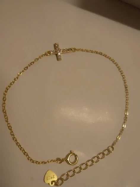 Bratara  cruce argint ,placat aur,zirconia