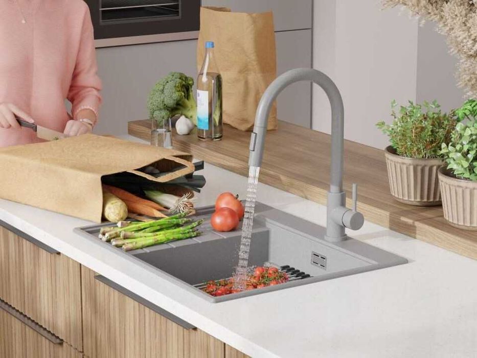 Сива гранитна кухненска мивка Сидни 620-45 Ergo Multilevel 620х500