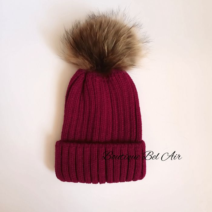 Зимна шапка с помпон от естествен косъм, зимна шапка, естествен пух